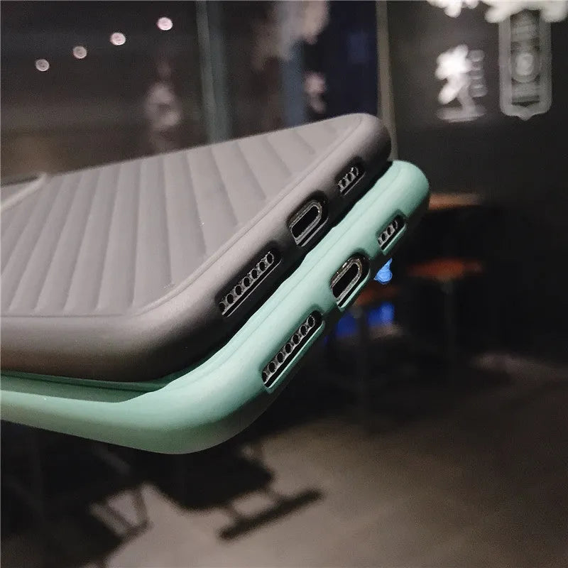 Soft TPU iPhone case with slide camera lens protector and matte back cover in black, green and blue
