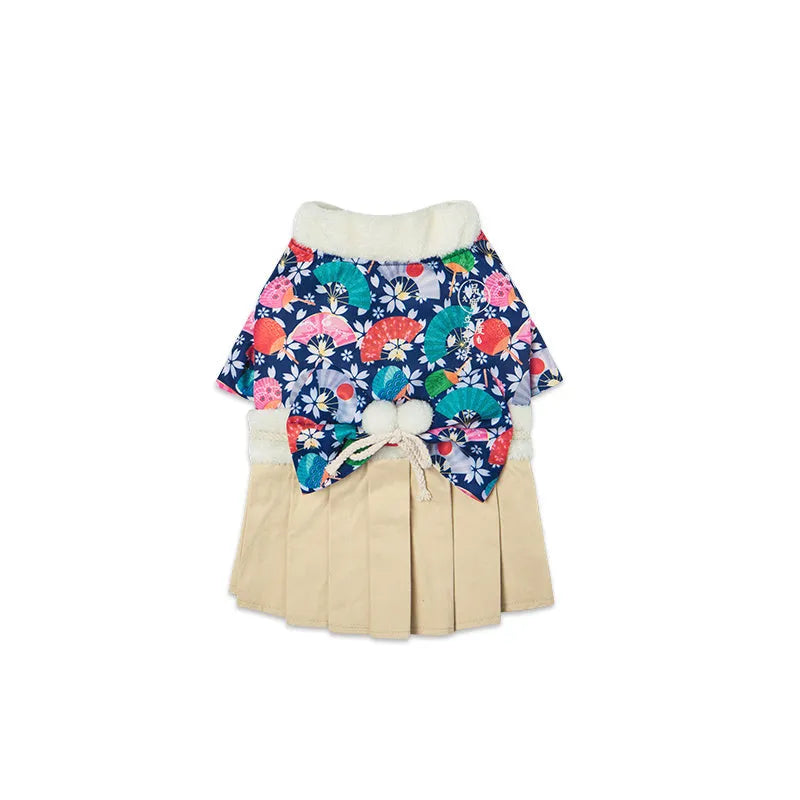 Winter dog coat in Japanese kimono style with cotton polyester fabric, available in sizes XS to 2XL for small and large breeds