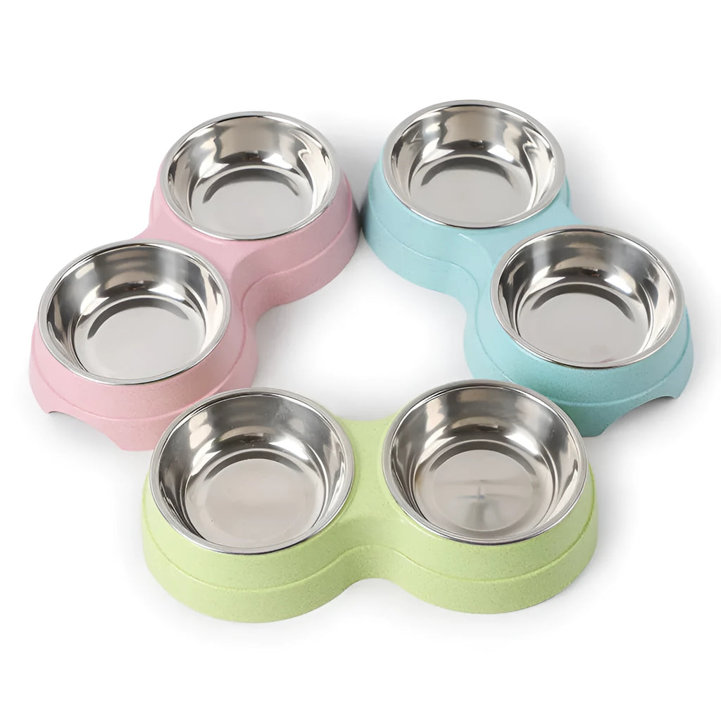 Round two-in-one dog bowl in straw material, blue colour, 24.5x13.5x4.6cm dimensions
