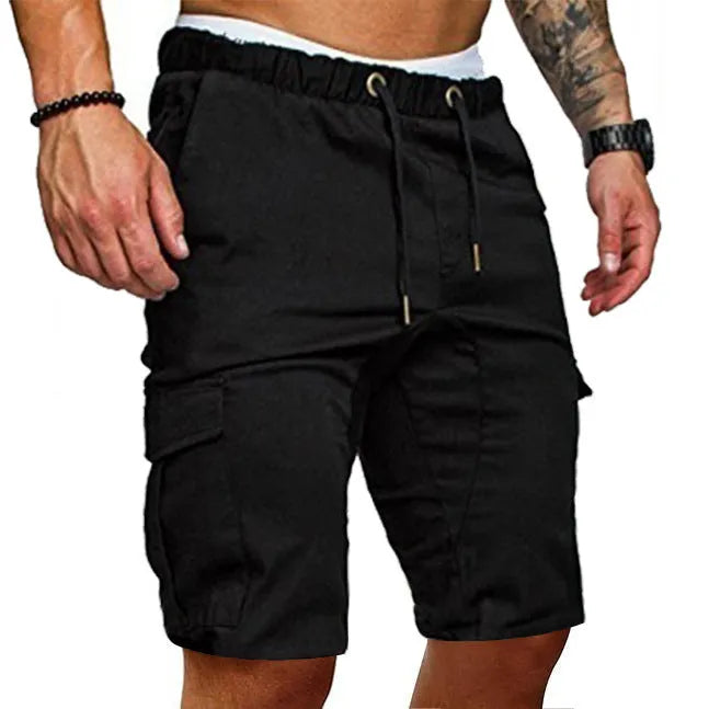 Casual cotton blend multi-pocket men's shorts in Army Green, front view, sizes S-3XL