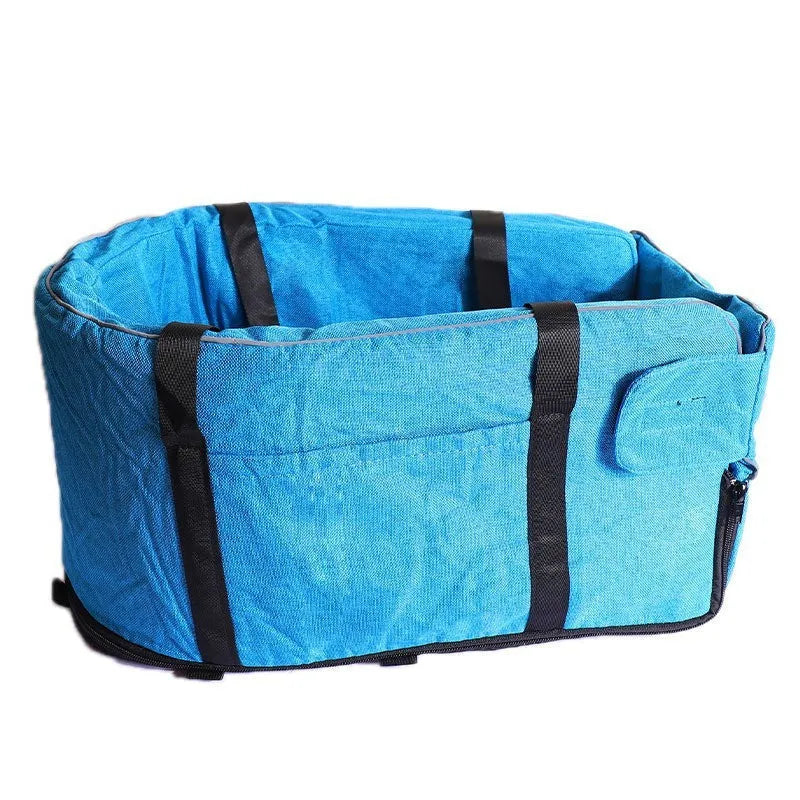 Blue cloth outdoor dog kennel for car travel and garden use.