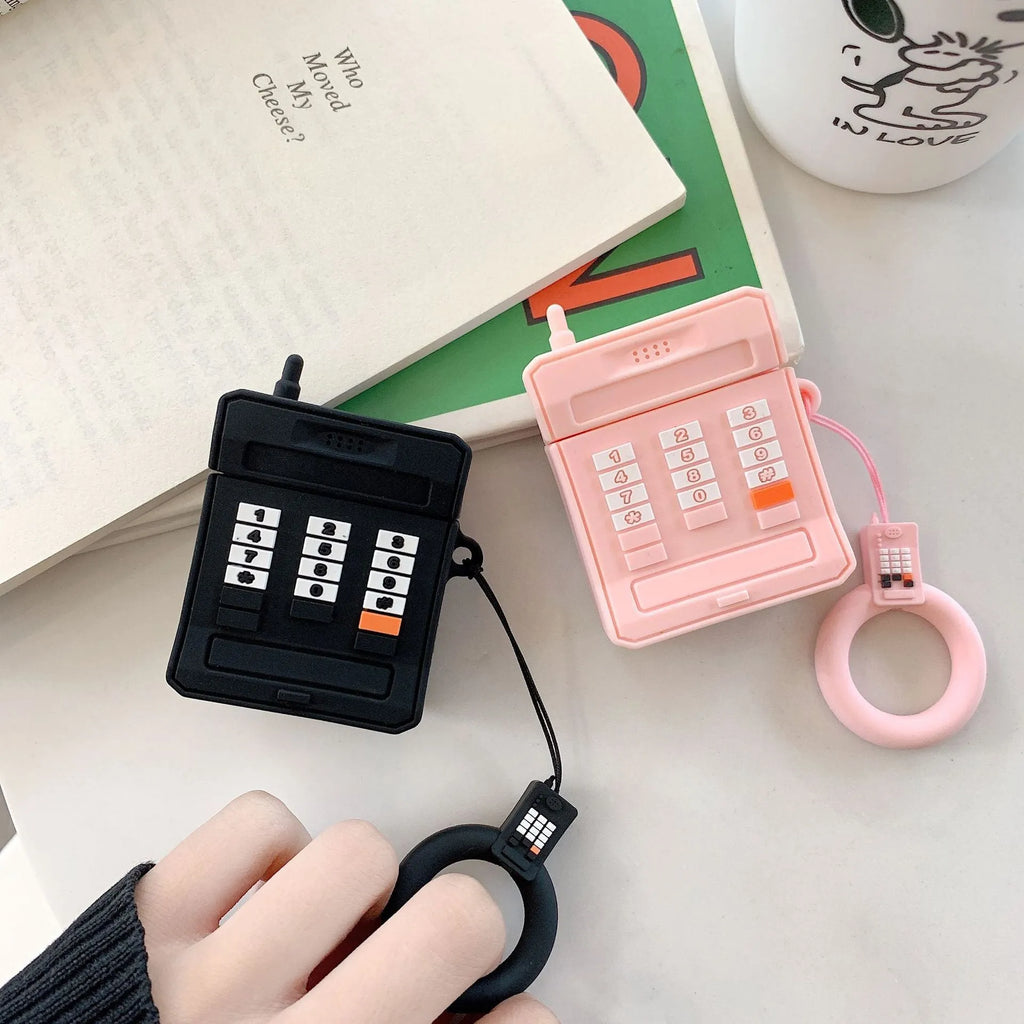 Silicone AirPods case for 1st and 2nd generation in pink or black with anti-knock cartoon cover