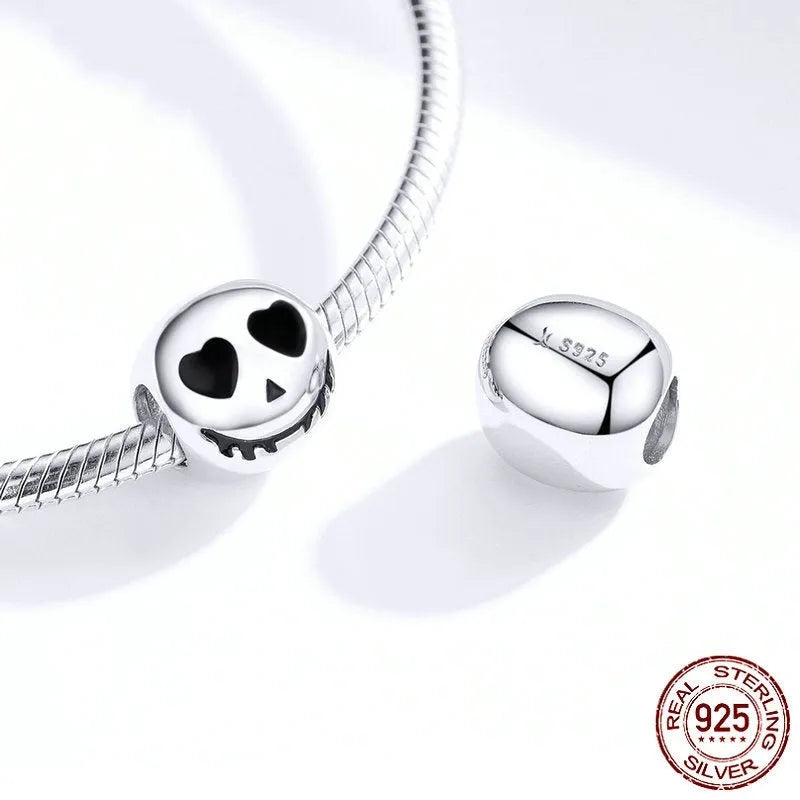 Halloween S925 silver bead grimace doll ghost face, 1cm height and width, picture colour
