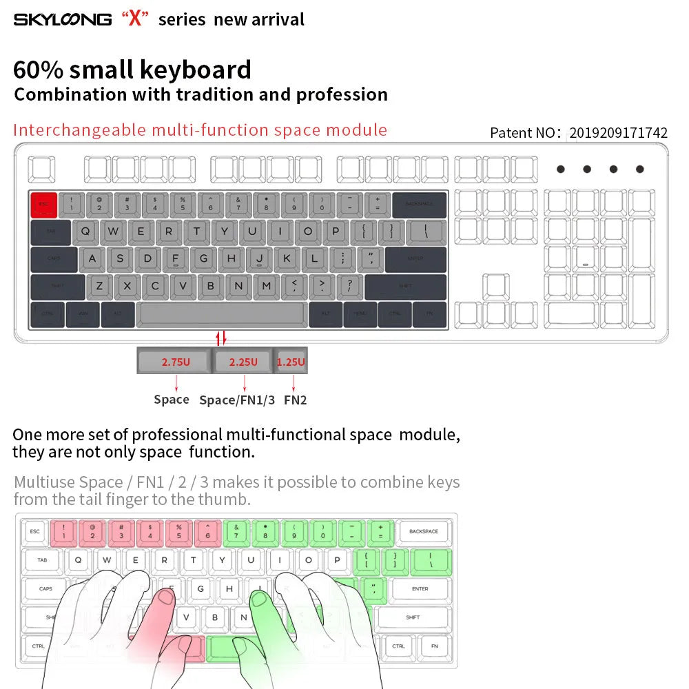 GK61XS dual mode mechanical keyboard kit with immersion gold PCB and RGB bottom lights in black colour