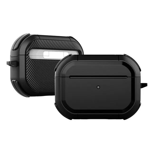 Black TPU and PC protective shell case cover for Apple AirPods 1, 2, and Pro earphones