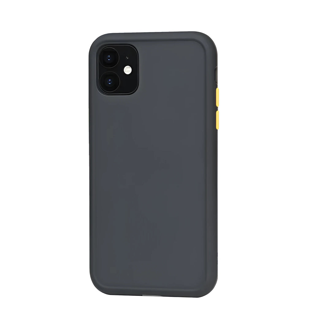 Frosted silicone phone case for iPhone in black with precise cutouts for ports and buttons