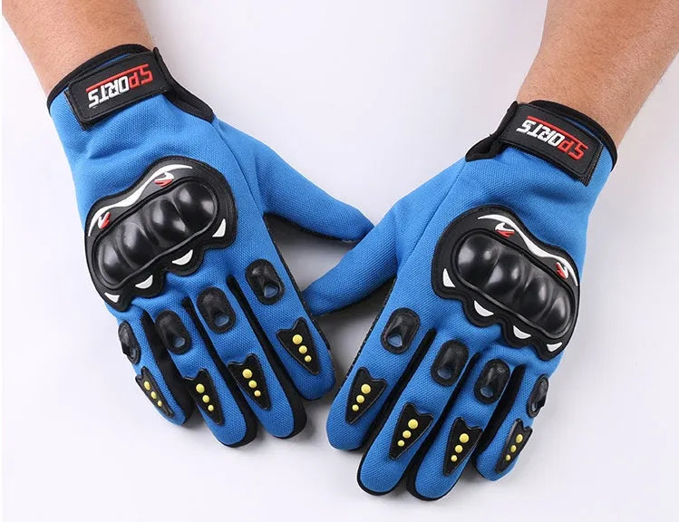 Black outdoor motorcycle non-slip gloves with hard shell and velcro closure