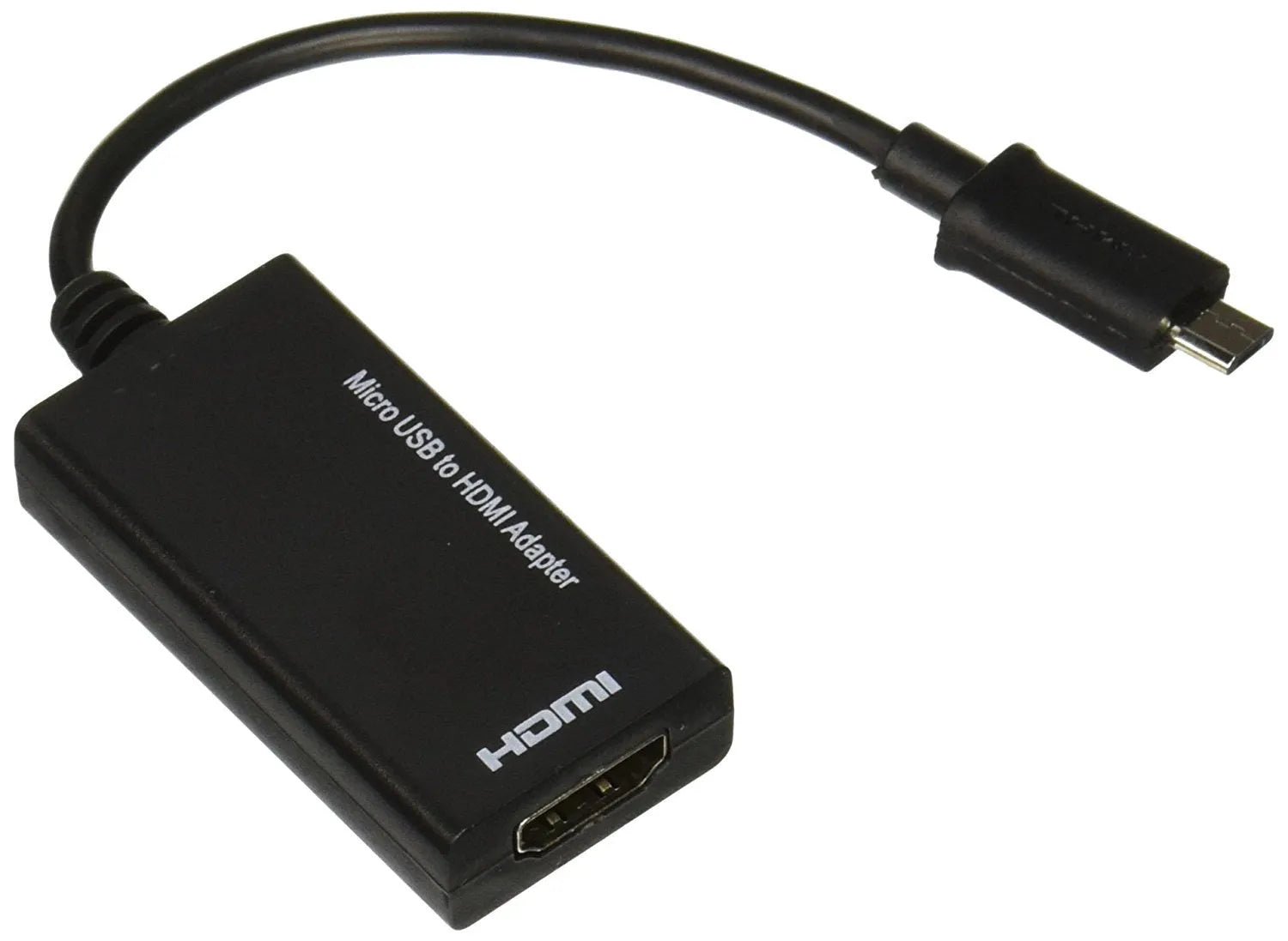 Black HD handset to HDMI adapter cable with gold-plated connectors on a white background