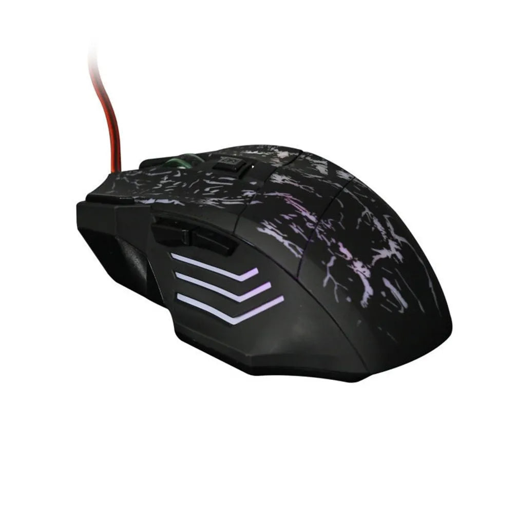 Wired optical gaming mouse with transparent luminous black shell, 7 buttons, USB connection