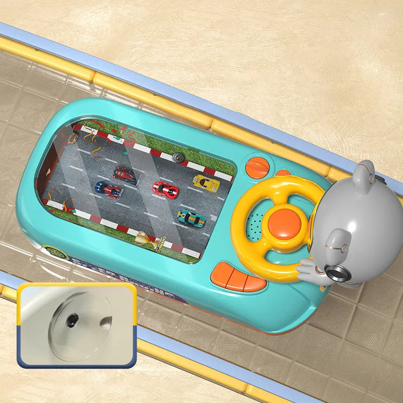 Children's simulation driving steering wheel toy in Racing Adventure style by Cojump, plastic construction, indoor educational toy