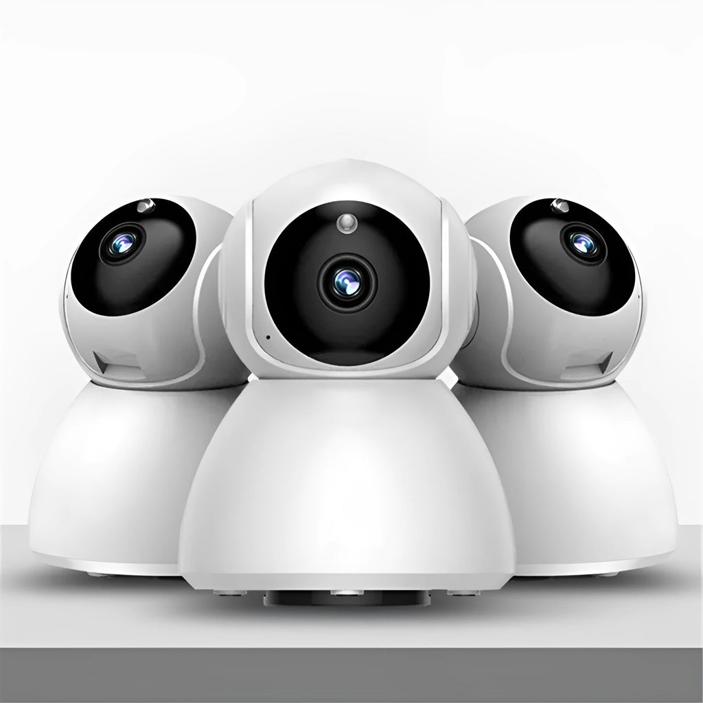 White wireless WiFi dome security camera with 2 megapixel CMOS sensor, supporting 64GB memory card and remote viewing