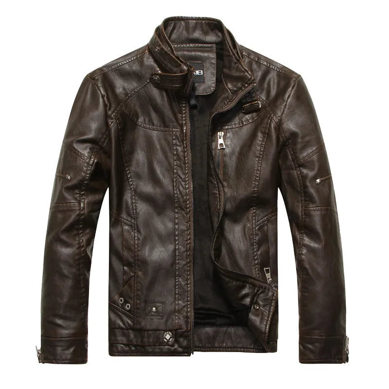 PU leather jacket with zipper front in black, polyester lining, casual outerwear