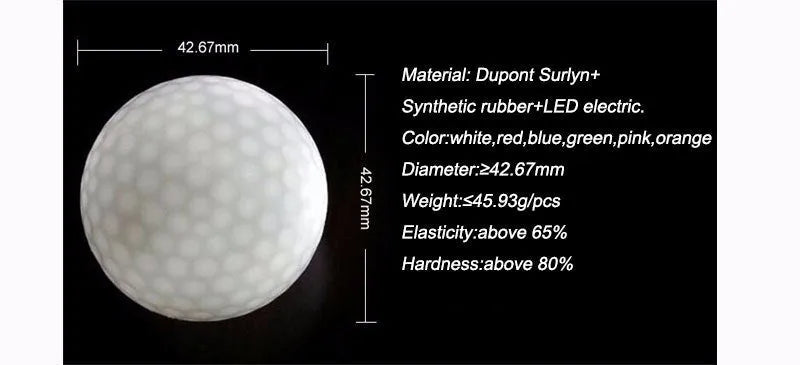 Glow Ball strobe golf ball on grass, random colour, 4.3 cm diameter