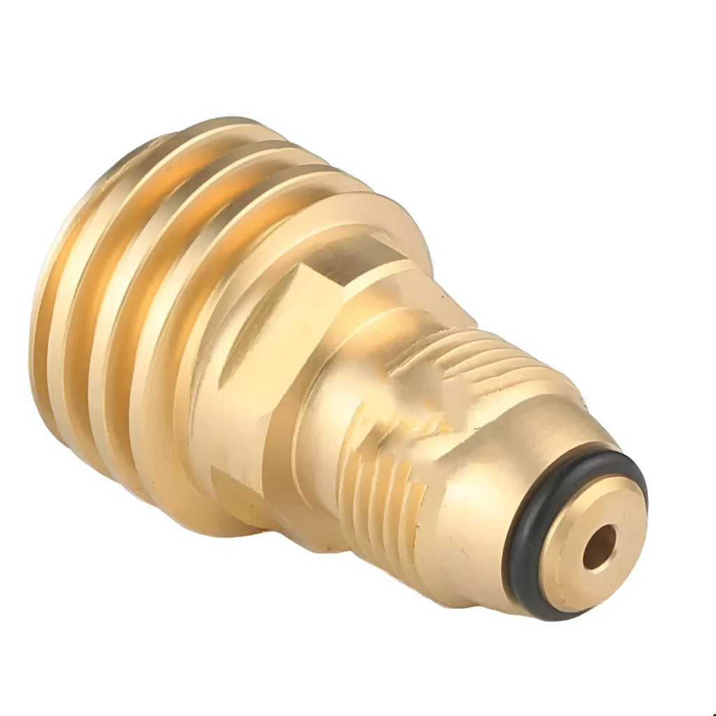Brass gas brazing adapter with gold finish showing 7mm external thread taper
