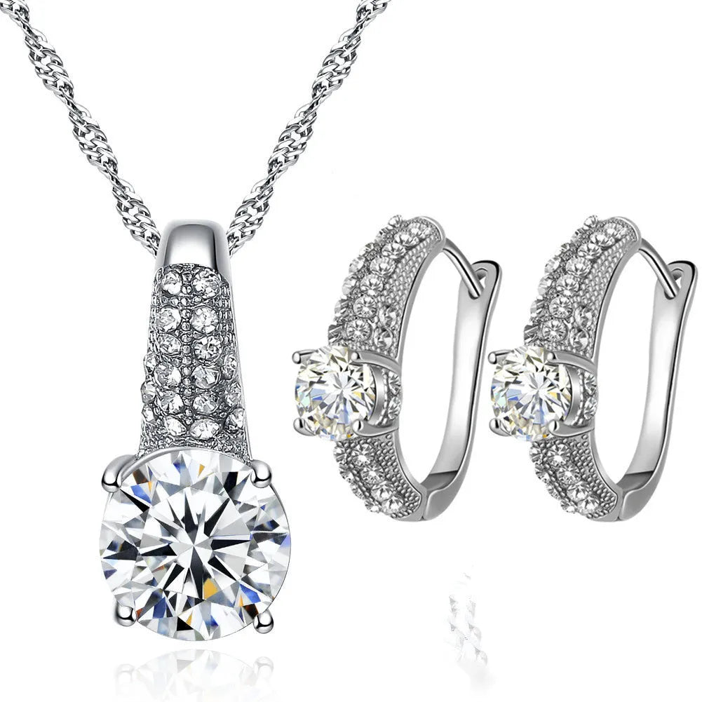 Gold bridal necklace and earring set with copper base and platinum finish