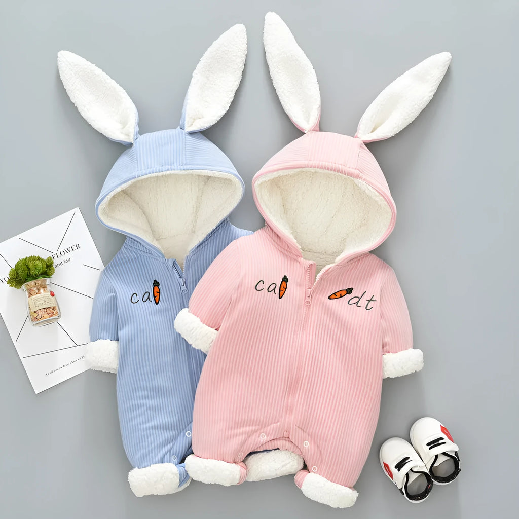Baby winter jumpsuit with attached hood, long sleeves, messenger closure in light blue cotton for 66-90cm height