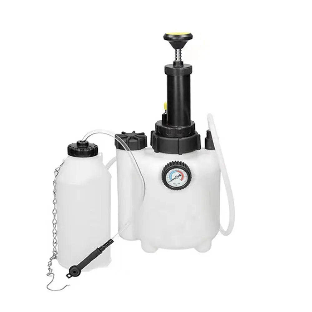 White 3-litre brake fluid tank replacement tool with copper pump for car maintenance.