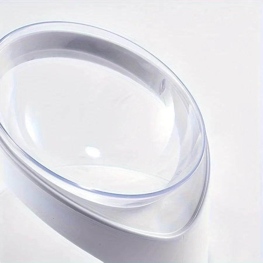 White elevated cat food bowl with ergonomic tilt design for neck protection