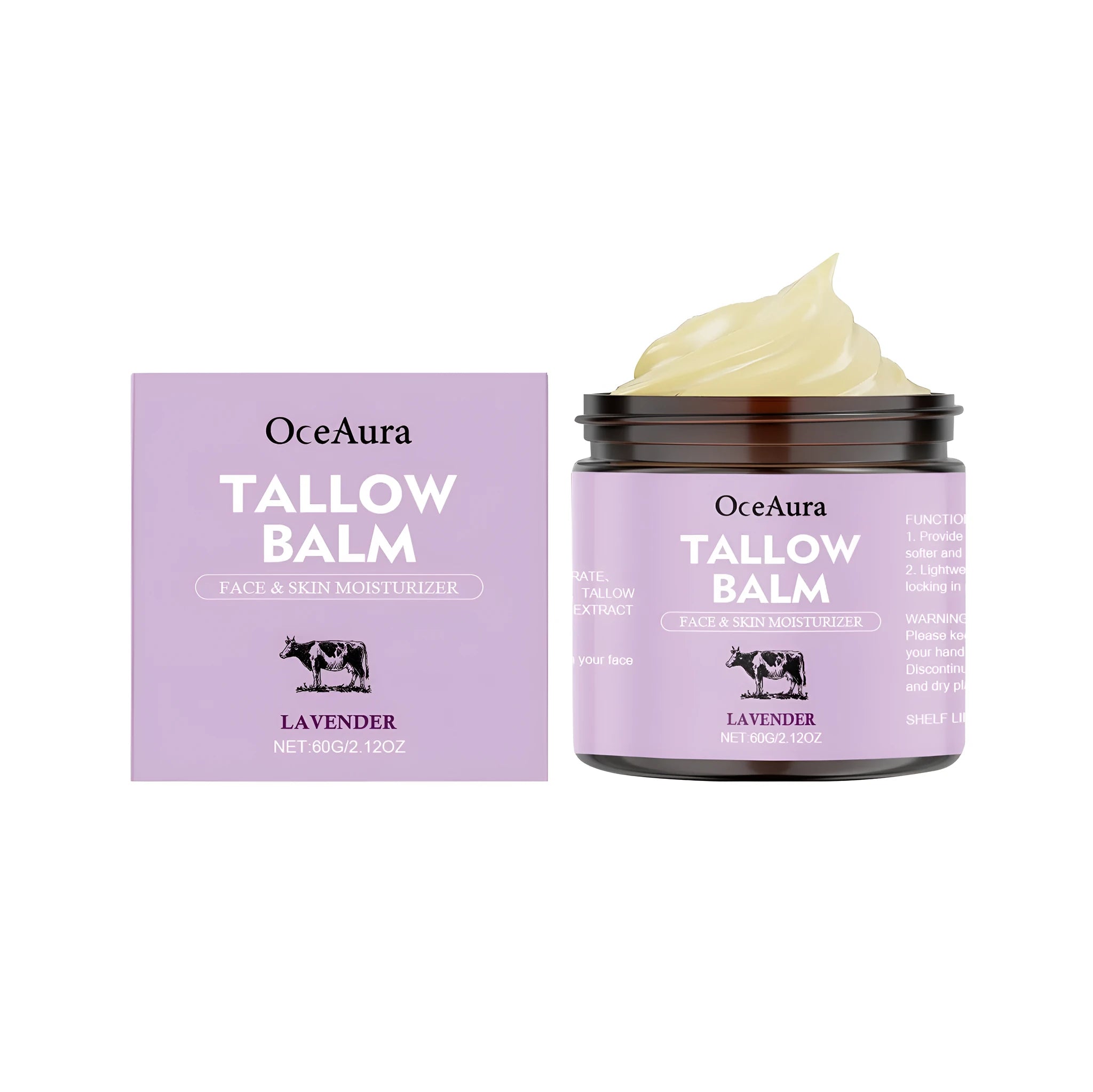 60g jar of lavender cow fat moisturising cream with natural tallow and glycerin formula