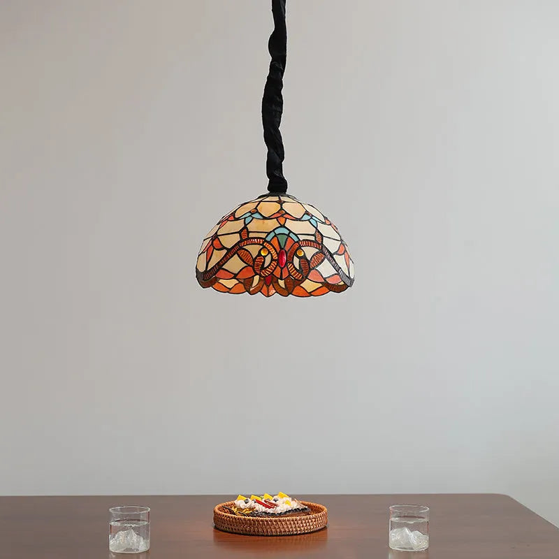 Mediterranean pendant lamp MD-1027 with hand-woven glass lampshade and ABS chassis, single light source for bedroom or dining room