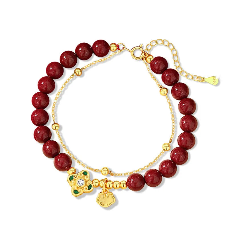 Women's geometric sterling silver bracelet with traditional Chinese Ruyi and Xiangyun symbols