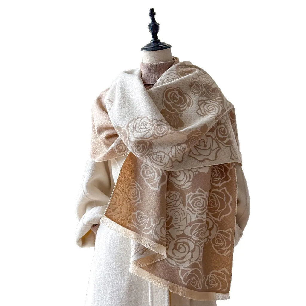 Cashmere-like winter scarf 185x65cm in grey black blue khaki colours with tassel detailing