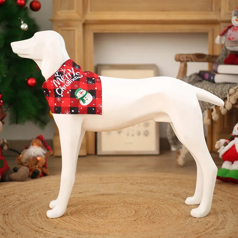 Red and black plaid Christmas pet towel on a dog, pure cotton scarf bib