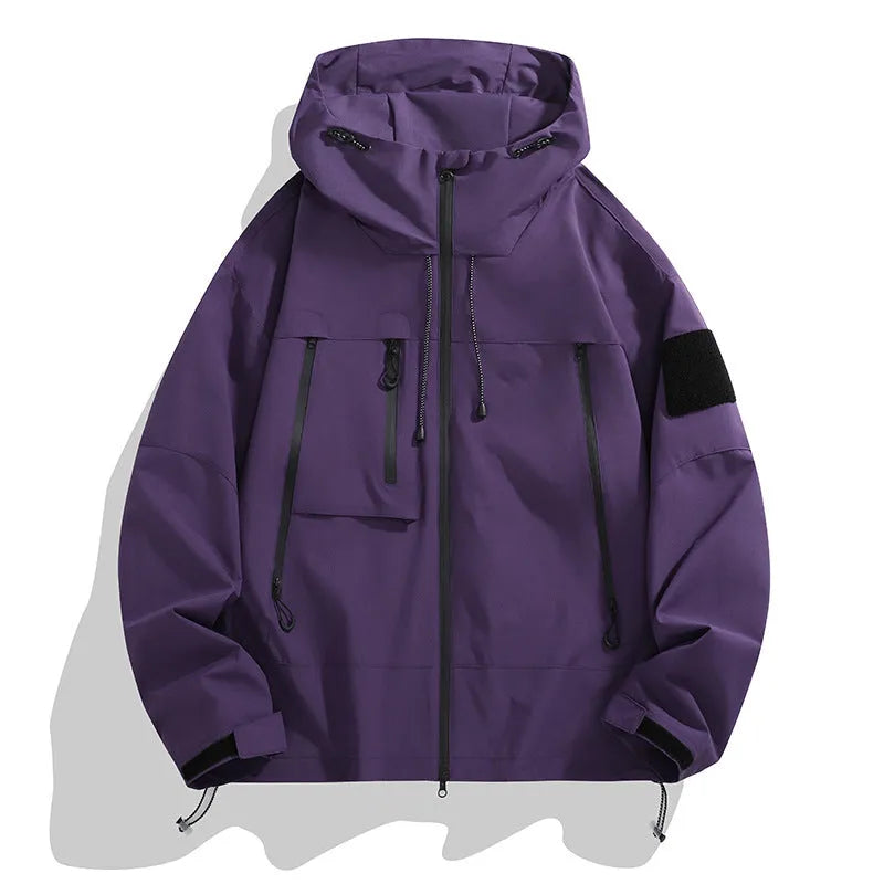 Men's hooded shell jacket in ivory white polyester blend for outdoor use