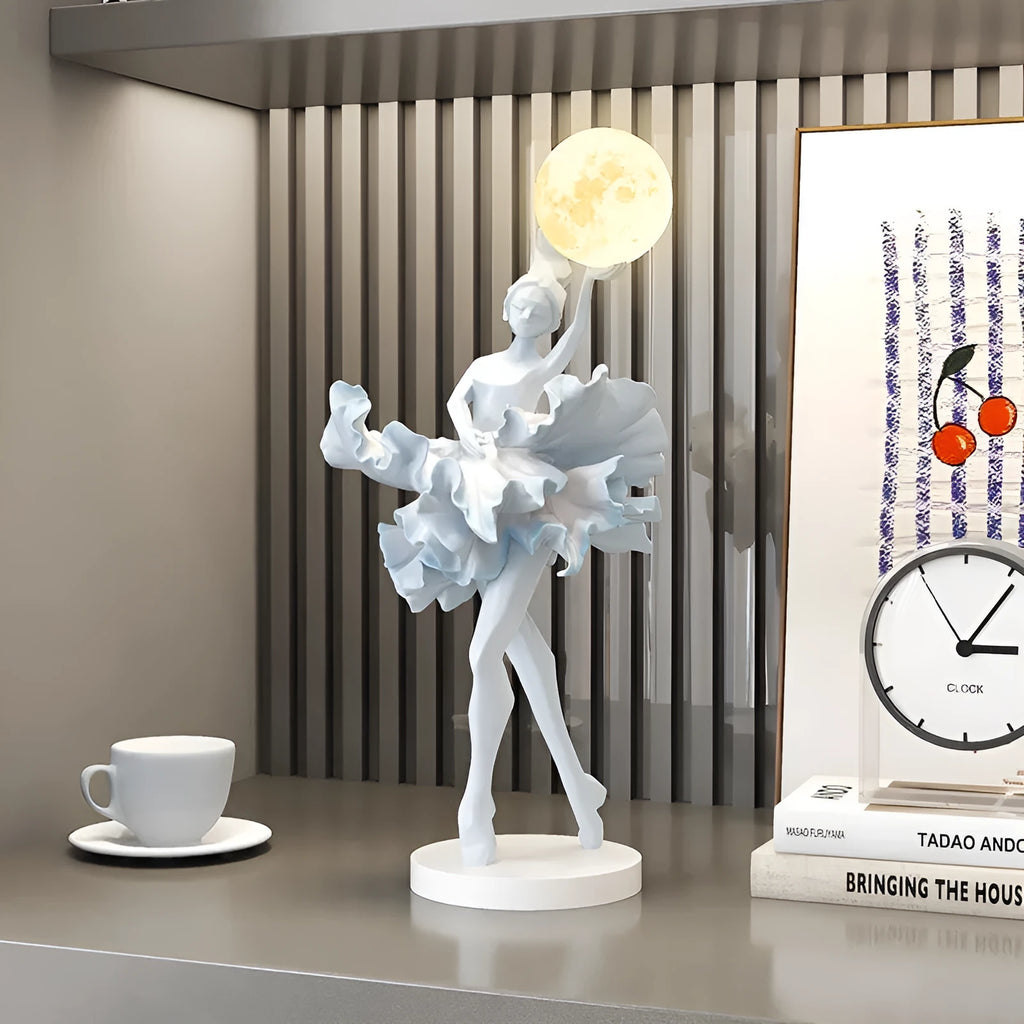 Resin ballet girl small night lamp in pink painted finish for home hallway decor