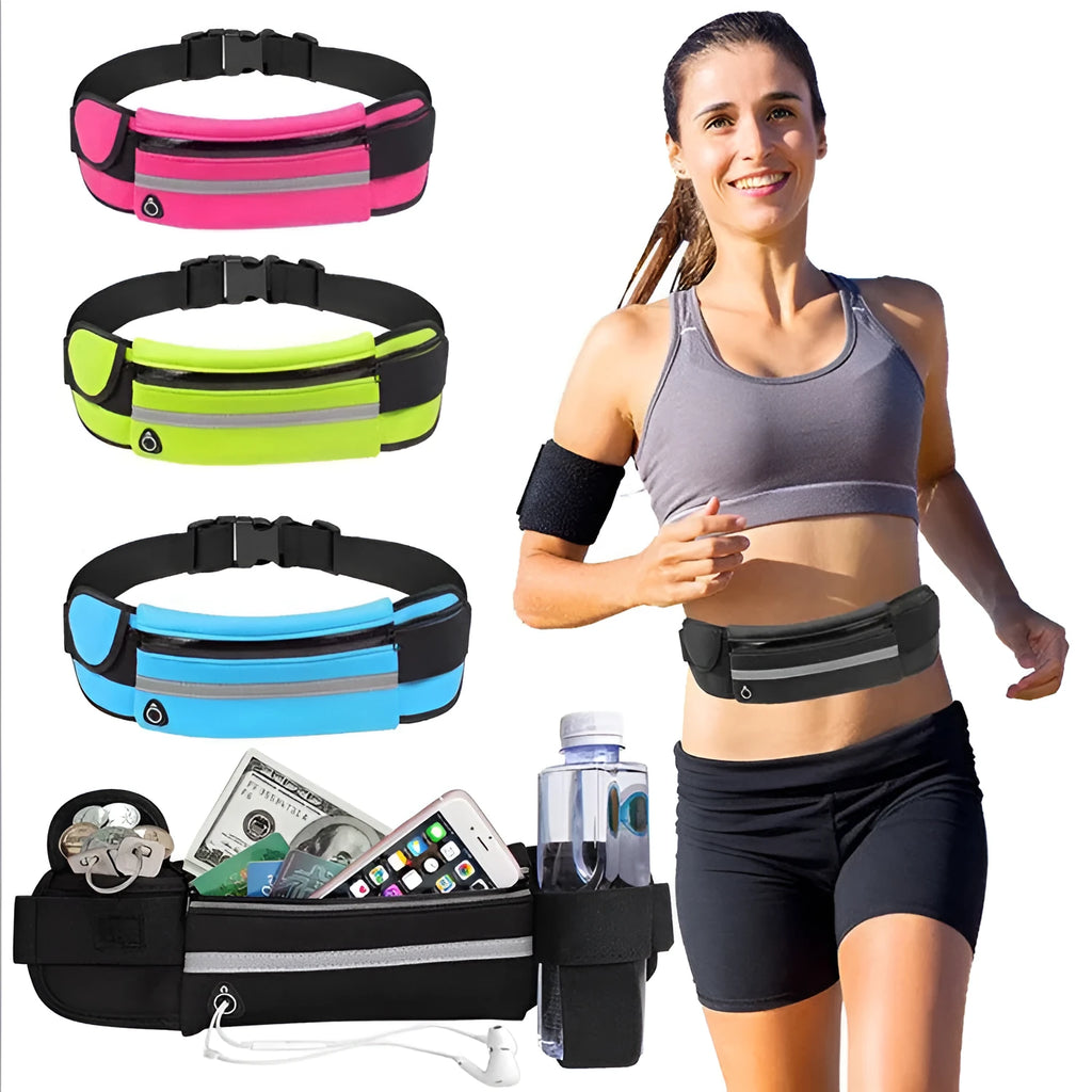 Medium nylon fitness waist bag with zipper pocket in solid colour, size 20x10 cm
