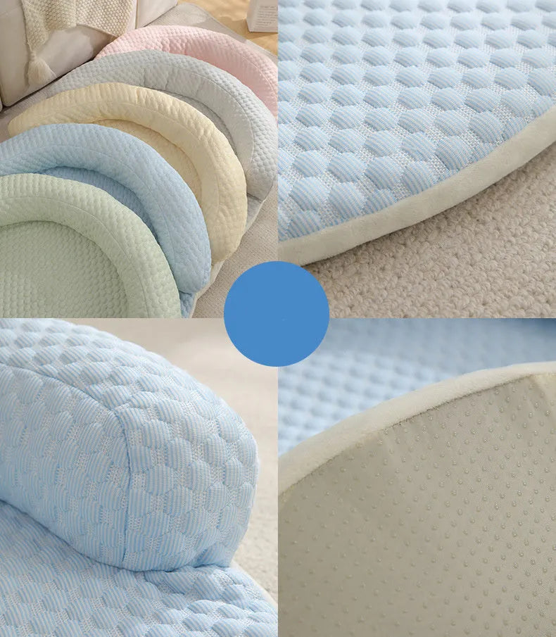 Cooling dog bed in cotton, size L 70cm, colour Blue, laid flat on floor