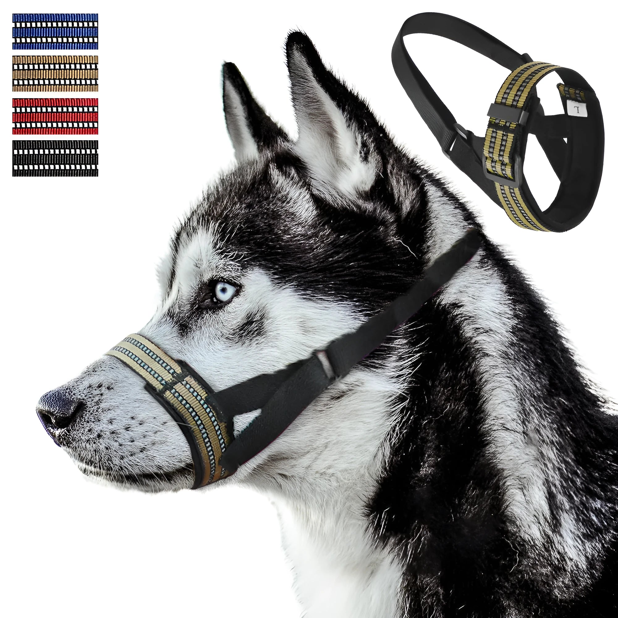 Reflective adjustable dog muzzle for medium large breeds in multiple colours