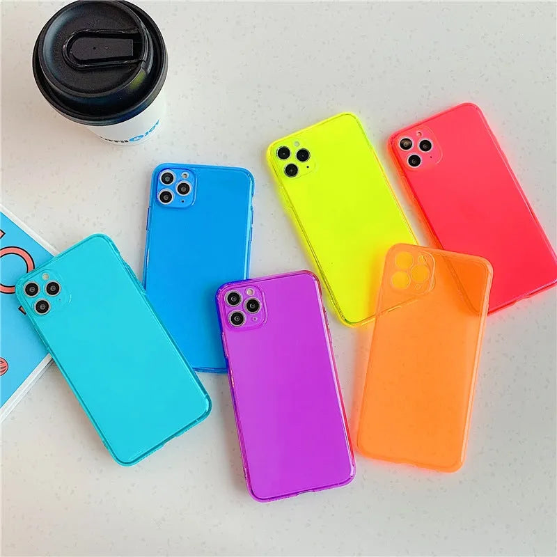 Transparent fluorescent TPU phone case for Apple iPhone, back cover style with colour options