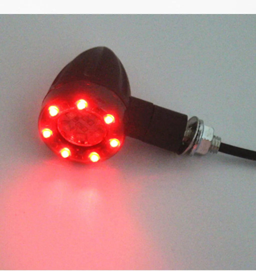Pair of black 6LED motorcycle turn signals with smoke smoke cover and 8mm screw mount