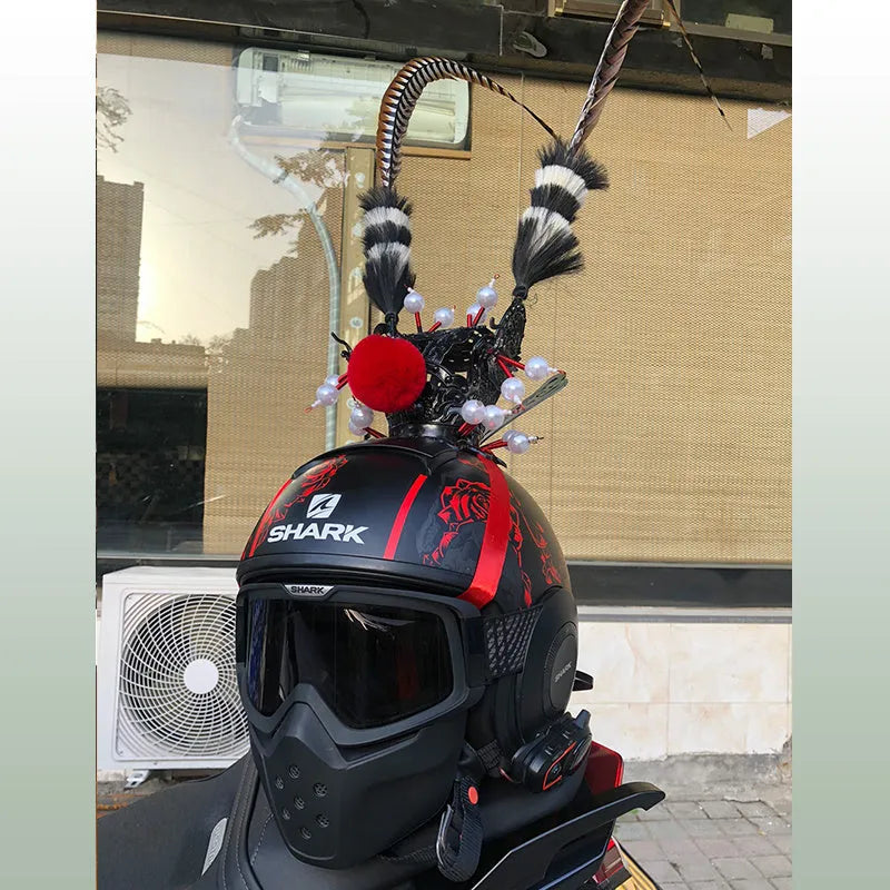 Zijin Crown Feather Motorcycle Helmet Decoration with gold crown and quill in Black Crown colour