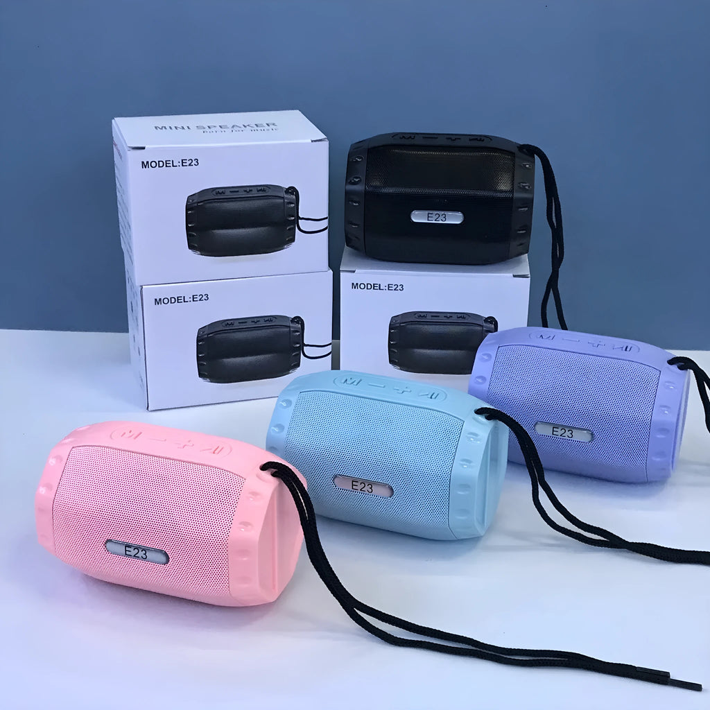 Wireless Bluetooth speaker with USB port in black, blue, pink, or purple colour options