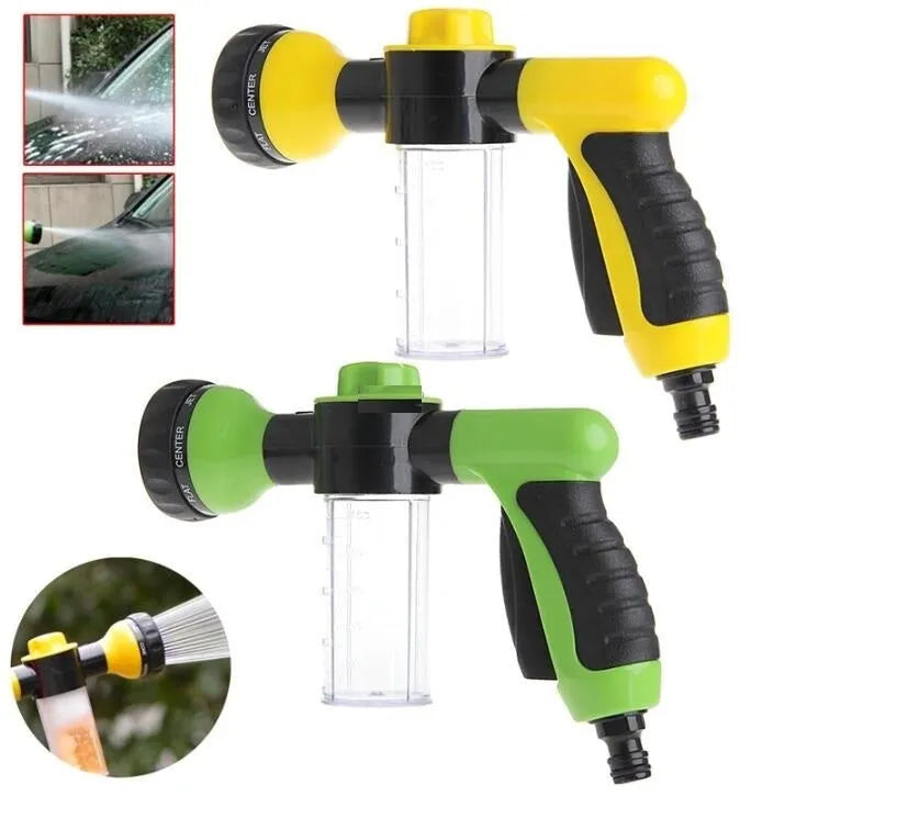 Green high-pressure foam spray gun with adjustable nozzle for car and household cleaning