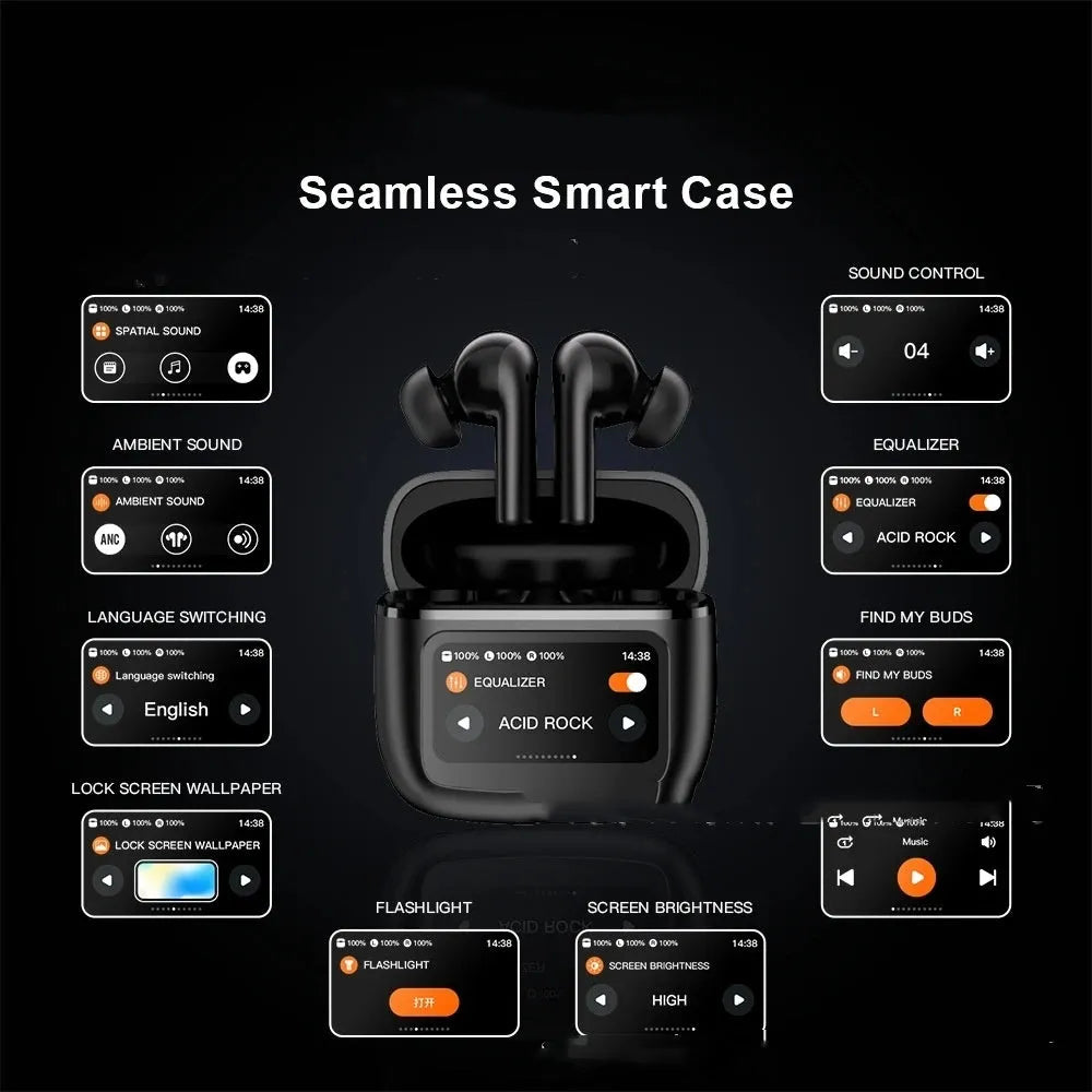 T68 PRO wireless Bluetooth headset with colour touch screen in black, silver, or Champagne colour.