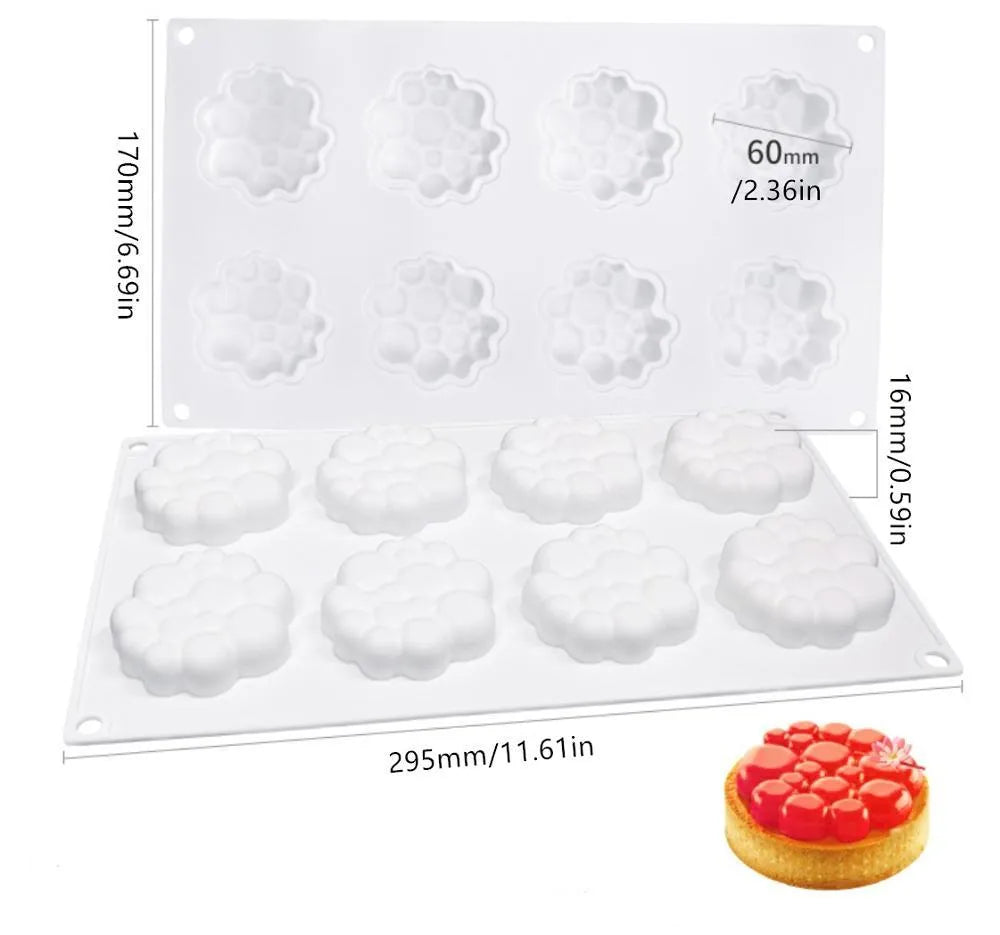 Round silicone cake mould with bubble tower pattern for baking and desserts.