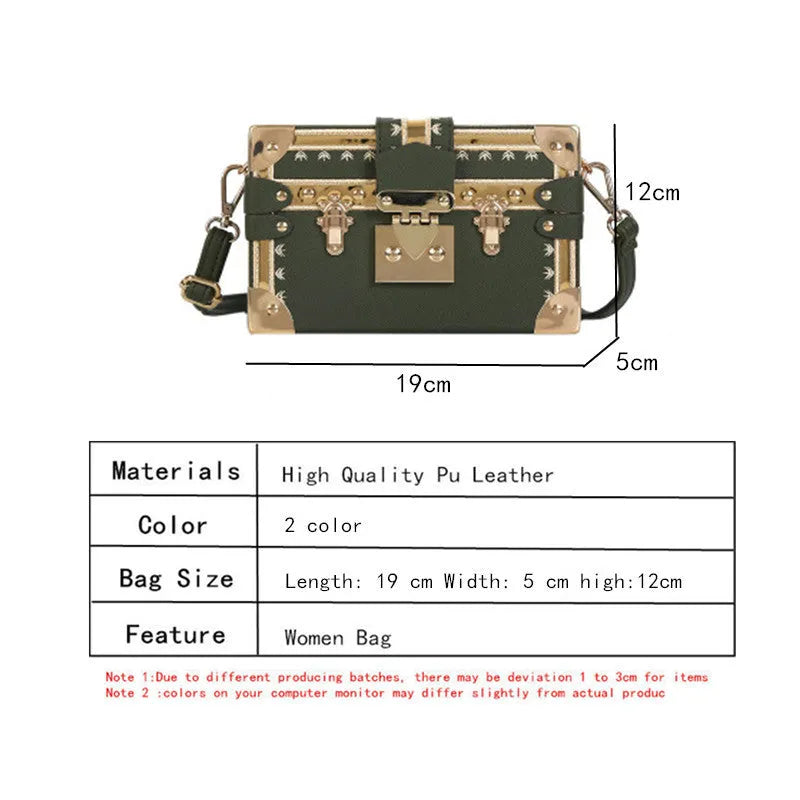 Hard-sided black women's shoulder bag with a flap closure, adjustable strap, and decorative metal rivets.