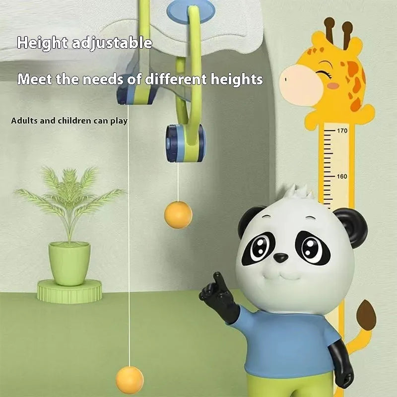 Children's indoor table tennis ball trainer hanging on a door frame with ABS body, PP rack, and tennis ball set