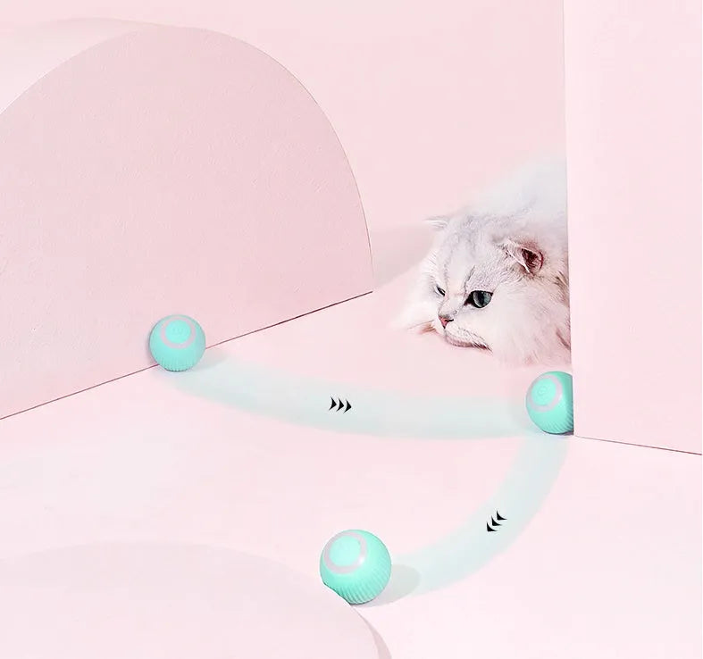 Green or pink 43mm smart obstacle avoidance rolling ball cat toy with automatic rotating motion