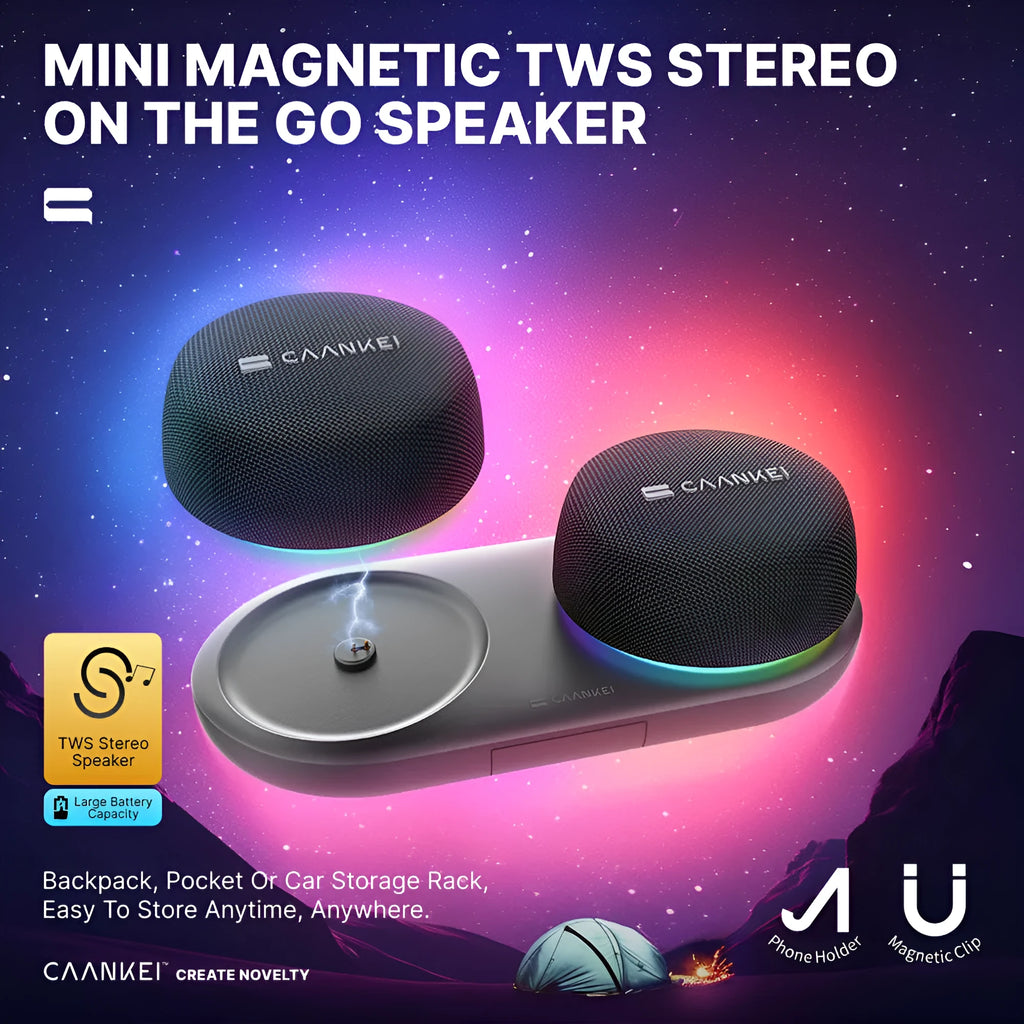 Black Bluetooth speaker with high volume stereo surround bass and built-in battery