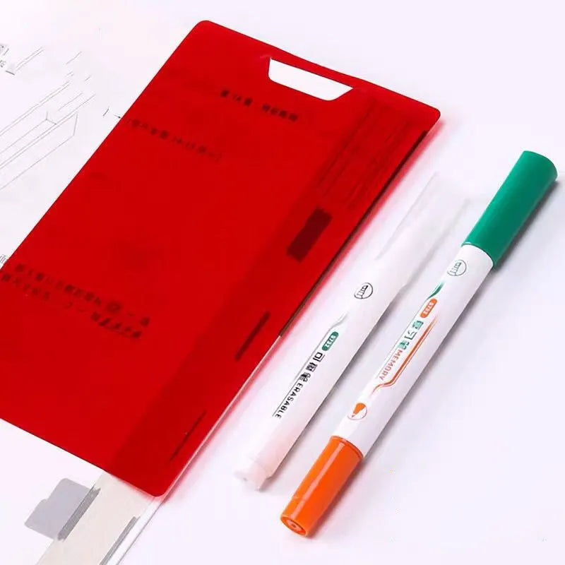 Green erasable highlighter pen set with correction pen and eraser on card packaging
