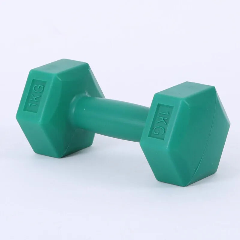 Ladies hexagon dumbbell in PE, 20cm, 1kg or 2kg, Green or Rose Red, for gym aerobics and fitness