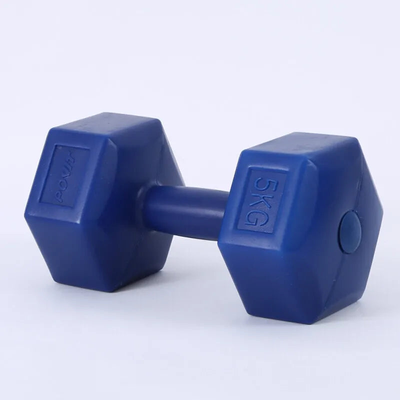 Ladies hexagon dumbbell in PE, 20cm, 1kg or 2kg, Green or Rose Red, for gym aerobics and fitness