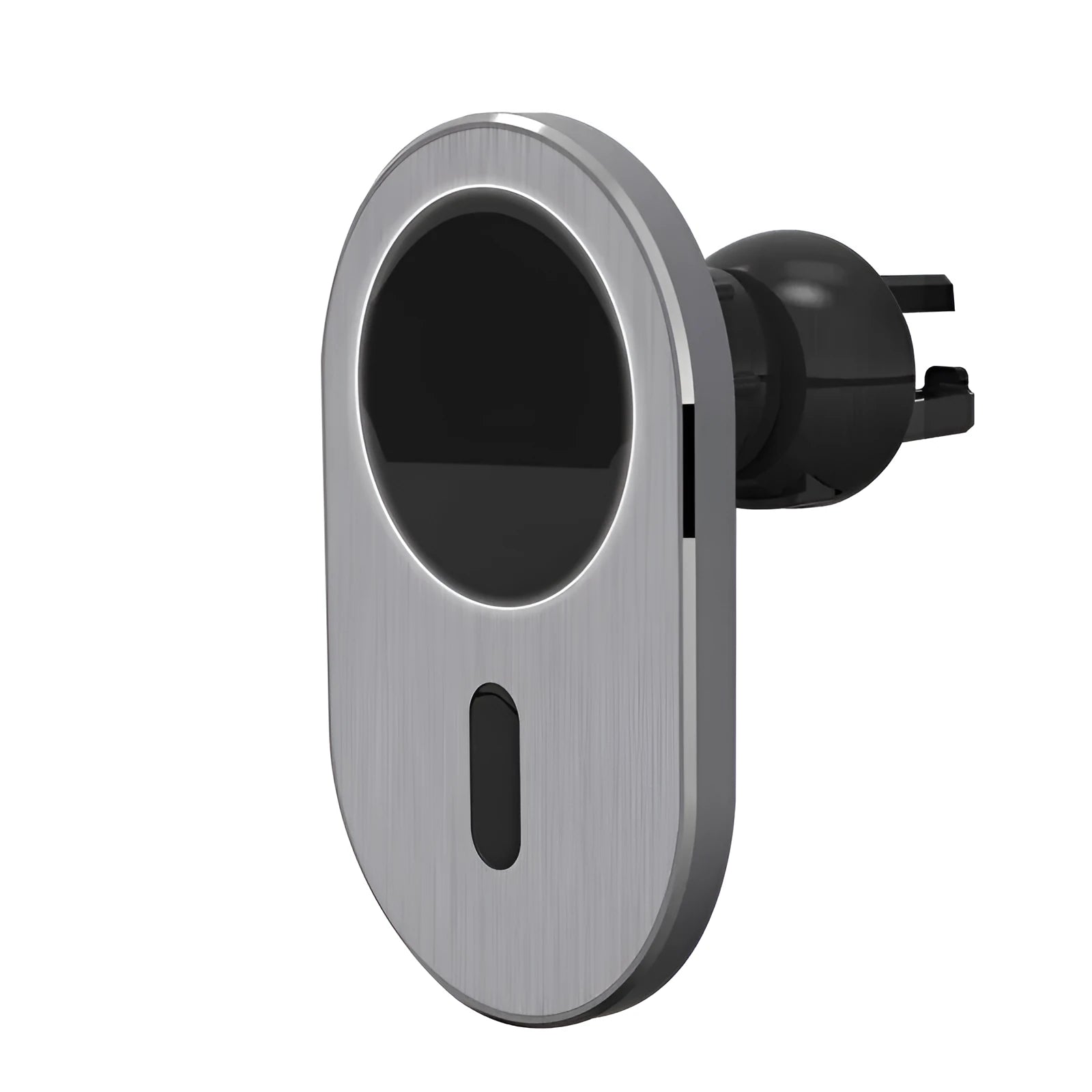 Grey aluminium car magnetic wireless charger with USB-C interface for iPhone