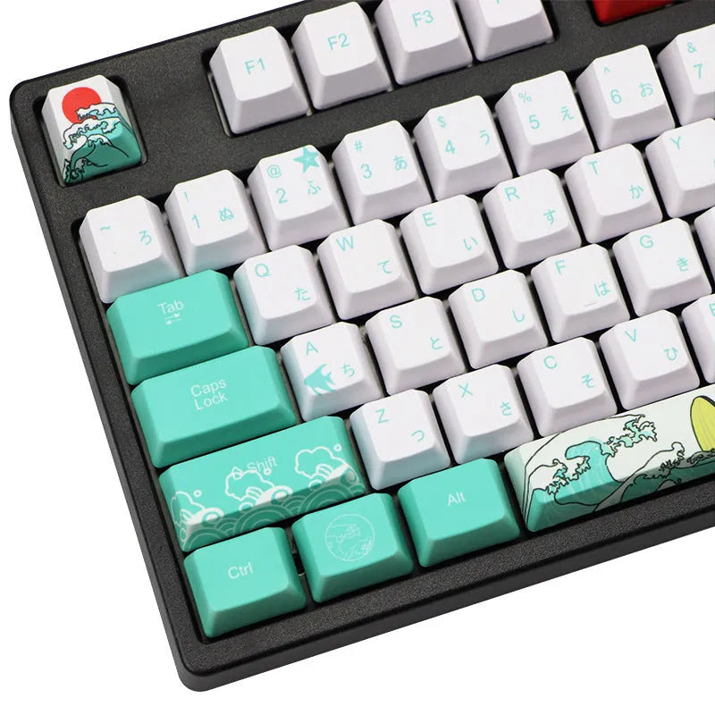 Coral Sea five-sided sublimation PBT keycaps set, 110 keys OEM profile, style options A B C D