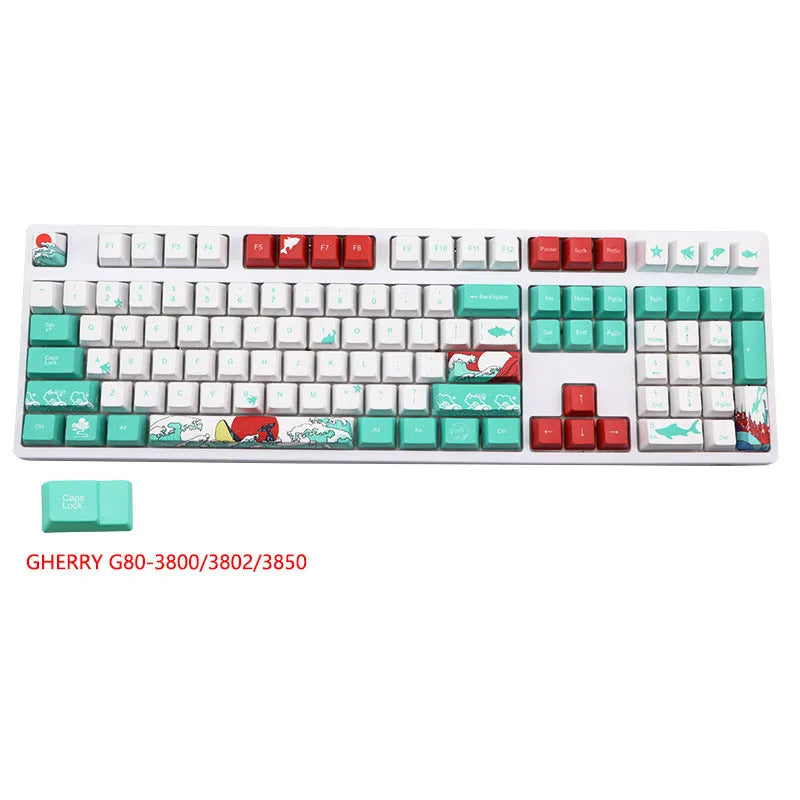 Coral Sea five-sided sublimation PBT keycaps set, 110 keys OEM profile, style options A B C D