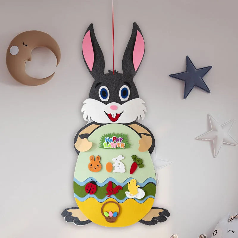 Easter felt bunny pendant with 7 detachable egg patches, 89 cm x 51 cm, for wall or door decoration